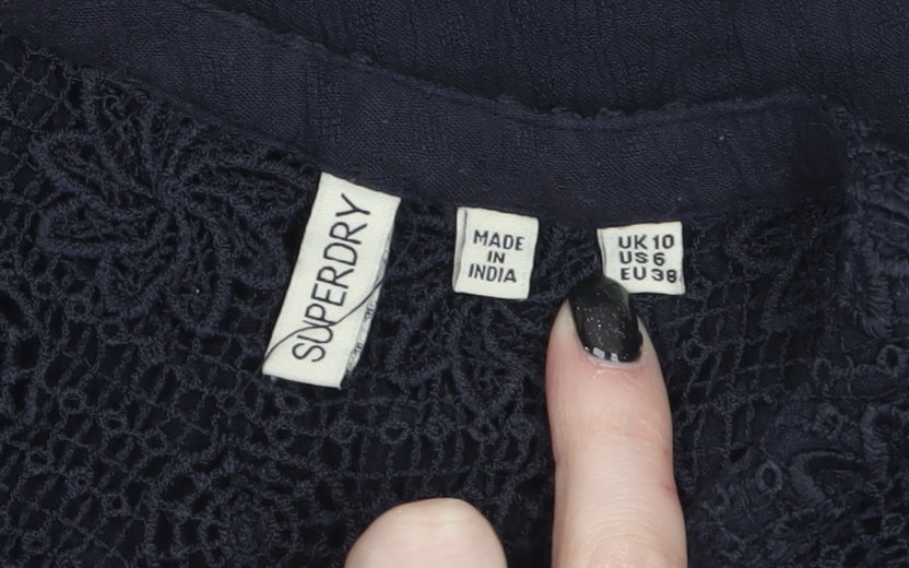 Superdry Women's Black Lace Sleeveless Button Front Blouse Size 10