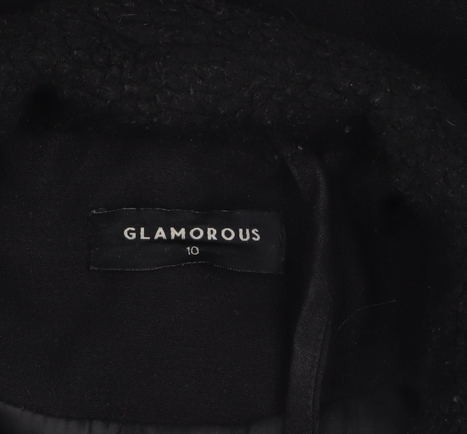 Glamorous Women's Black Biker Jacket Size 10 Lined Short Zip Detail