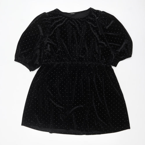 Monki Womens Black Velvet Polka Dot Tunic Top L Classic Evening Wear