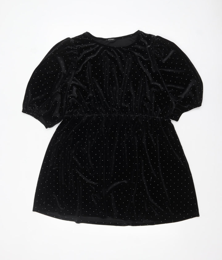 Monki Womens Black Velvet Polka Dot Tunic Top L Classic Evening Wear