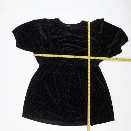 Monki Womens Black Velvet Polka Dot Tunic Top L Classic Evening Wear