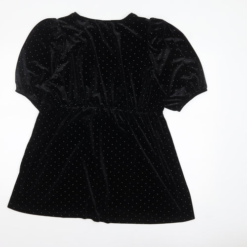 Monki Womens Black Velvet Polka Dot Tunic Top L Classic Evening Wear