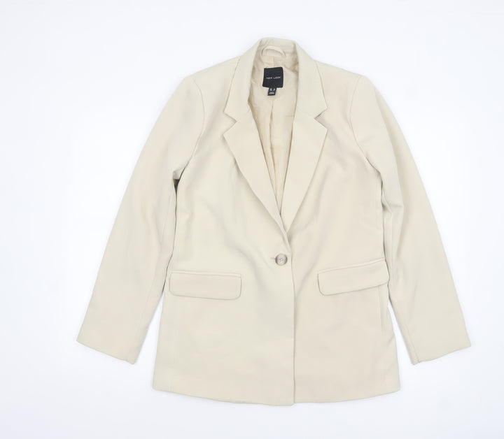 New Look Women Beige Single-Breasted Blazer UK 10 Lined Classic Style