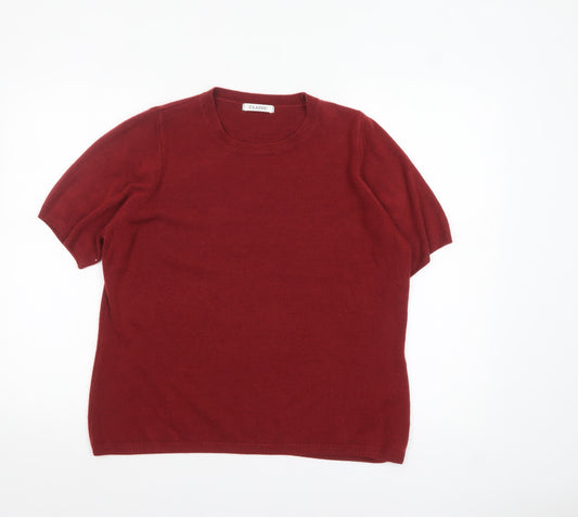 Marks and Spencer Women Red Short Sleeve Crew Neck Acrylic Jumper Size 18