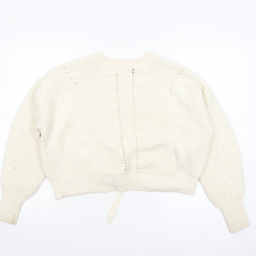 New Look Women Ivory Chunky Knit Bow Detail Jumper Size S