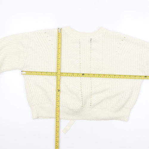 New Look Women Ivory Chunky Knit Bow Detail Jumper Size S