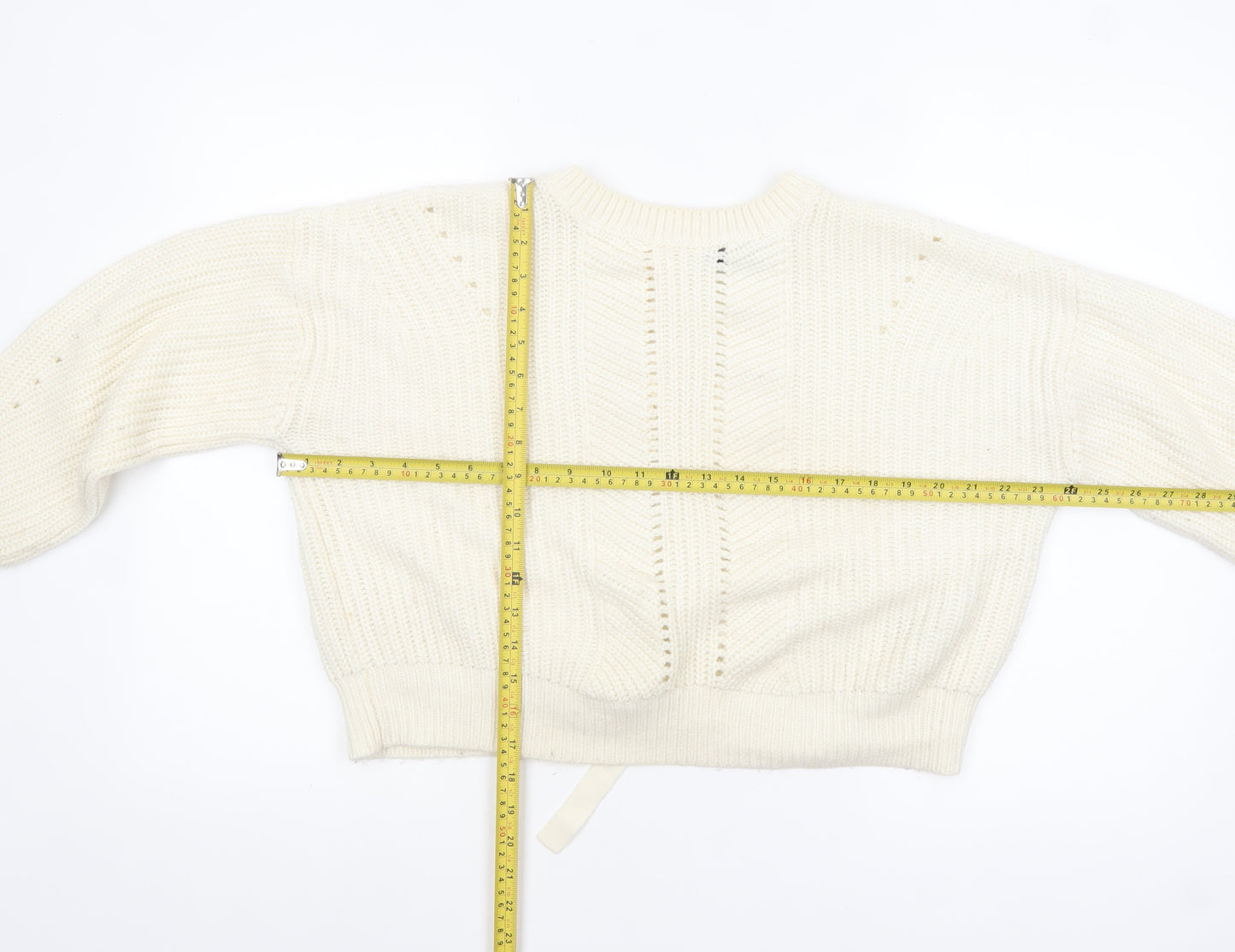 New Look Women Ivory Chunky Knit Bow Detail Jumper Size S
