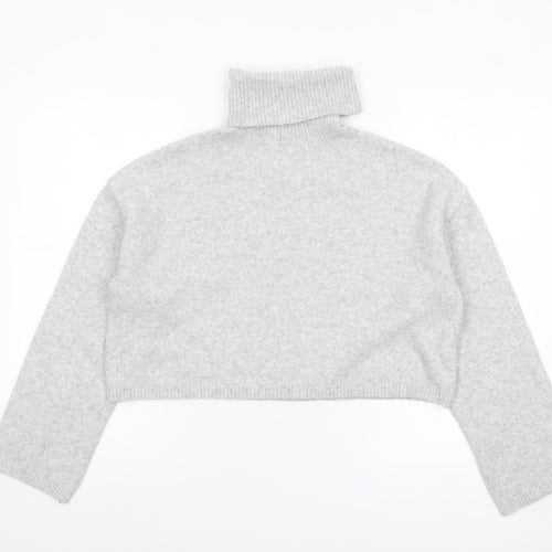 Bershka Women Grey Roll Neck Long Sleeve Knit Jumper Size M