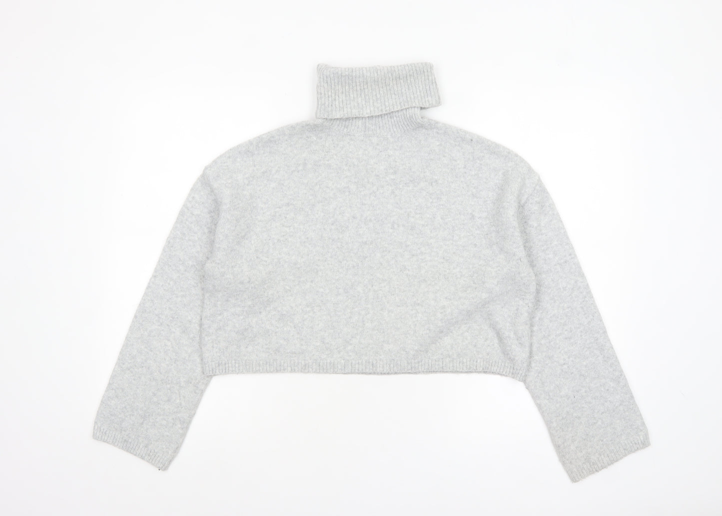 Bershka Women Grey Roll Neck Long Sleeve Knit Jumper Size M