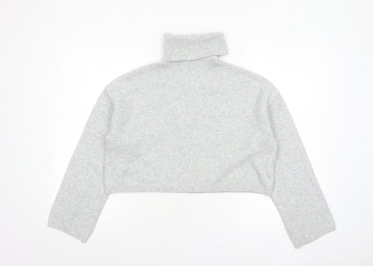 Bershka Women Grey Roll Neck Long Sleeve Knit Jumper Size M