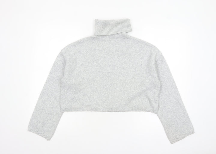 Bershka Women Grey Roll Neck Long Sleeve Knit Jumper Size M