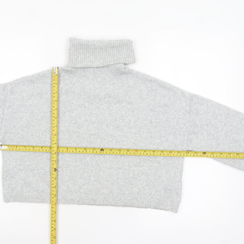 Bershka Women Grey Roll Neck Long Sleeve Knit Jumper Size M