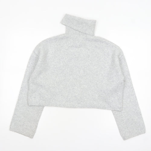 Bershka Women Grey Roll Neck Long Sleeve Knit Jumper Size M