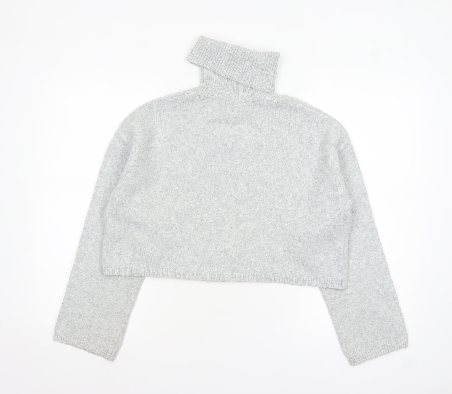 Bershka Women Grey Roll Neck Long Sleeve Knit Jumper Size M