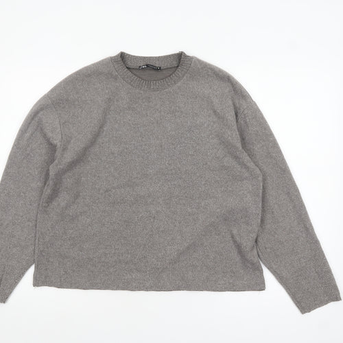 ZARA Women’s Grey Wool Blend Crew Neck Pullover Jumper Size 12