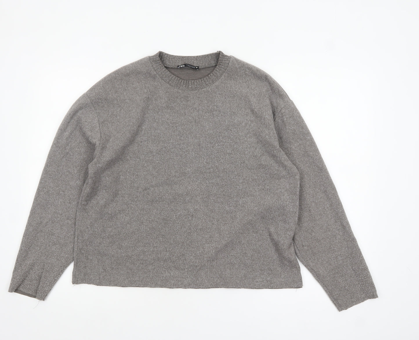 ZARA Women’s Grey Wool Blend Crew Neck Pullover Jumper Size 12