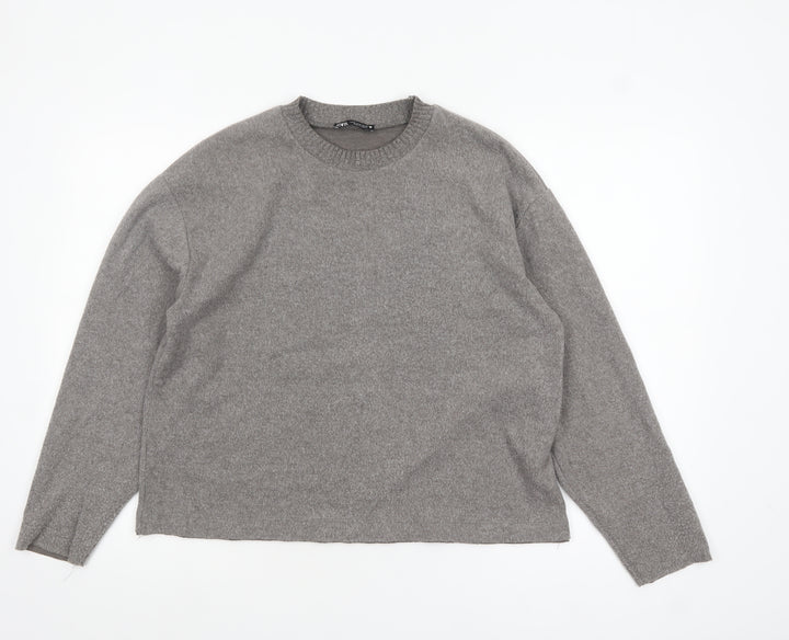 ZARA Women’s Grey Wool Blend Crew Neck Pullover Jumper Size 12