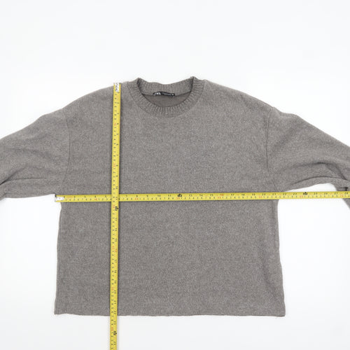 ZARA Women’s Grey Wool Blend Crew Neck Pullover Jumper Size 12