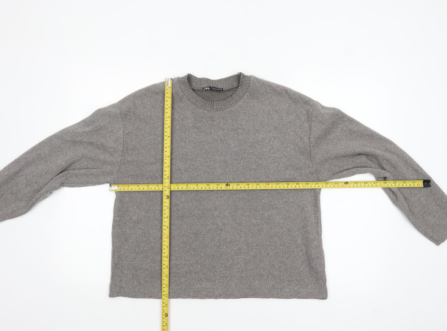 ZARA Women’s Grey Wool Blend Crew Neck Pullover Jumper Size 12