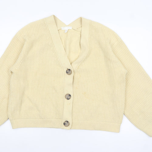 H&M Womens Beige Long Sleeve V-Neck Button Knit Cardigan L