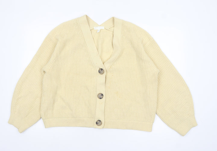 H&M Womens Beige Long Sleeve V-Neck Button Knit Cardigan L