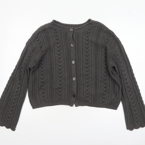 GU Women Grey Open Knit Button Cardigan Size L