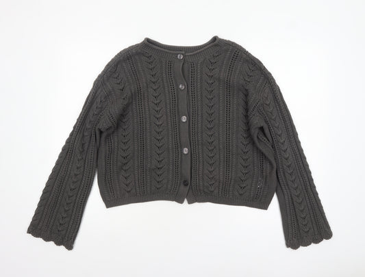 GU Women Grey Open Knit Button Cardigan Size L