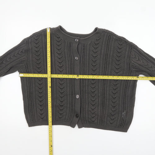 GU Women Grey Open Knit Button Cardigan Size L