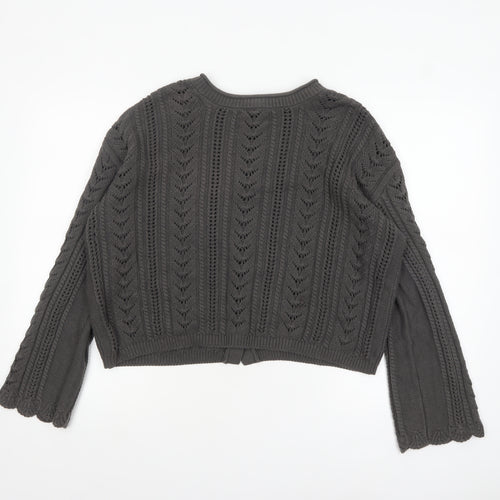 GU Women Grey Open Knit Button Cardigan Size L