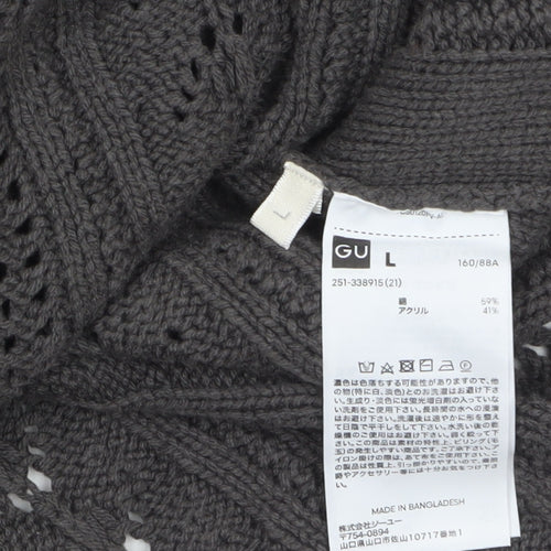 GU Women Grey Open Knit Button Cardigan Size L