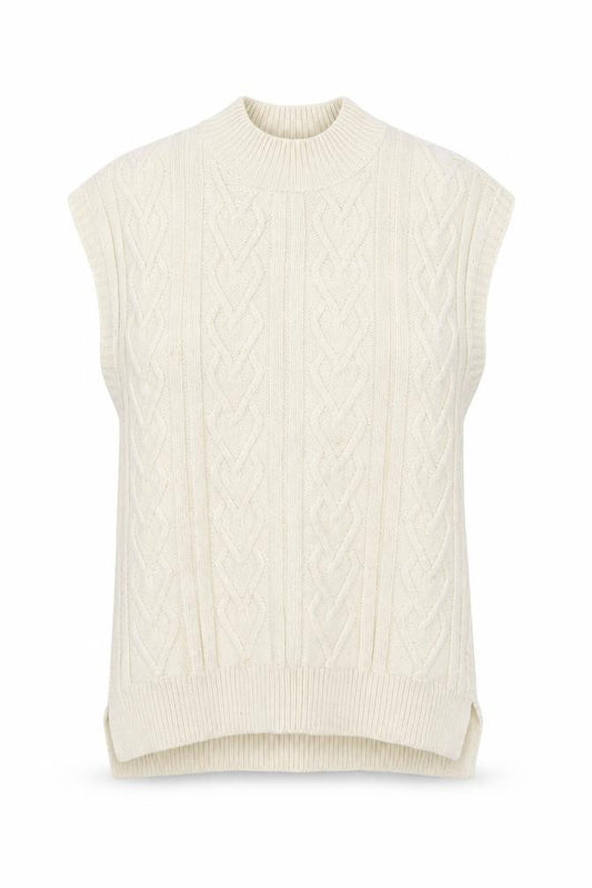 Front view of Next girls’ ivory sleeveless cable knit vest jumper 11 years acrylic blend