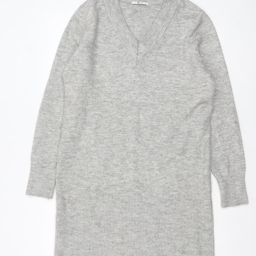 Tu Women’s Grey Knit V-Neck Long Sleeve Jumper Dress Size 12