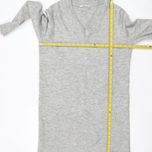 Tu Women’s Grey Knit V-Neck Long Sleeve Jumper Dress Size 12