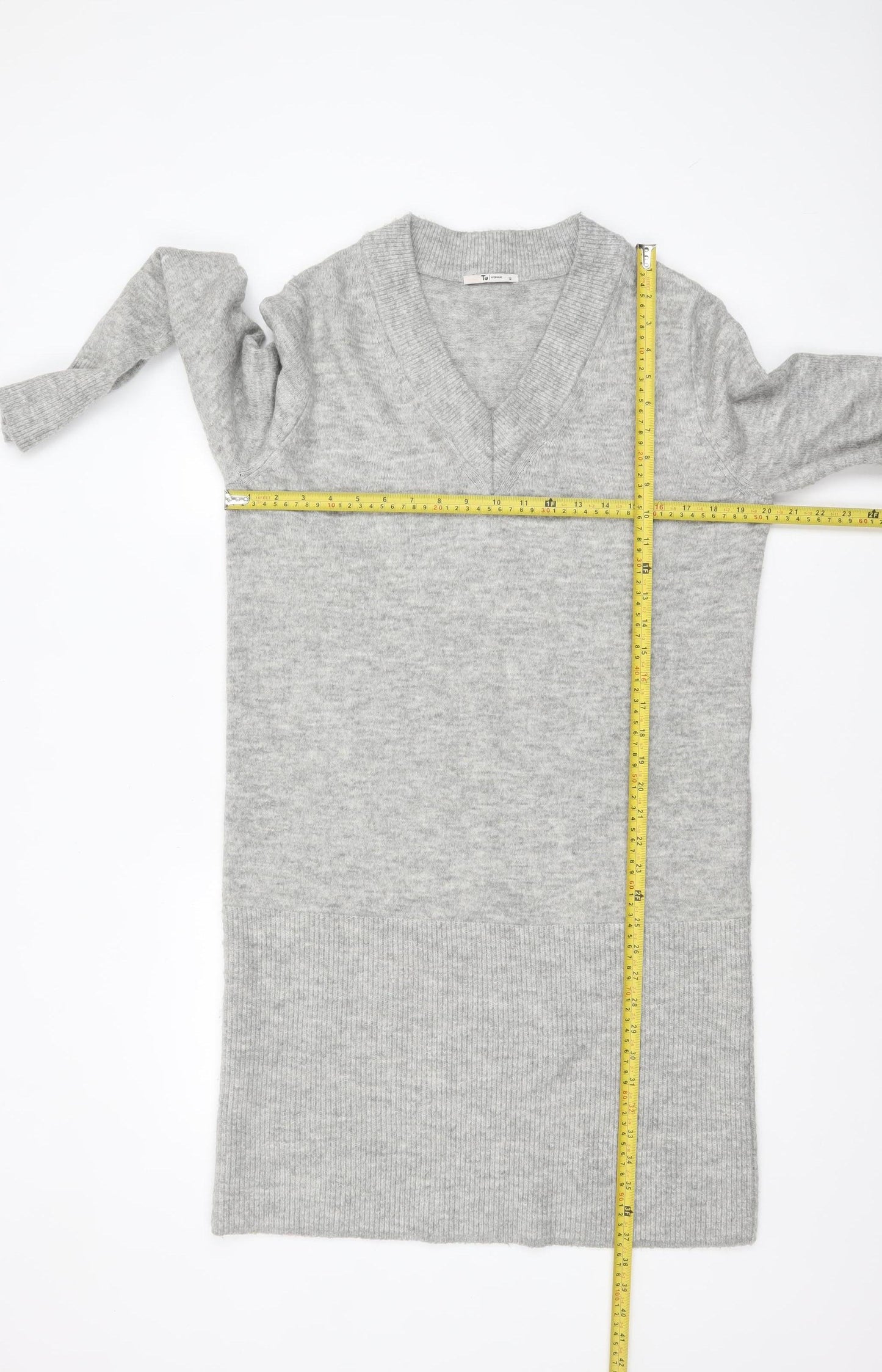 Tu Women’s Grey Knit V-Neck Long Sleeve Jumper Dress Size 12