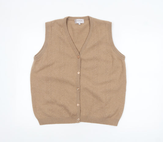 Country Collection Women Beige Wool Cable-Knit Sleeveless Vest L
