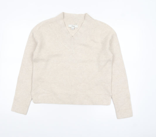 Marks and Spencer Womens Beige V-Neck Knit Jumper Small