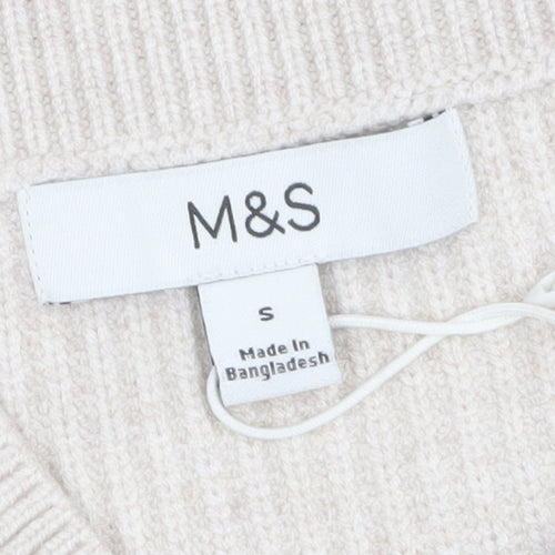 Marks and Spencer Womens Beige V-Neck Knit Jumper Small