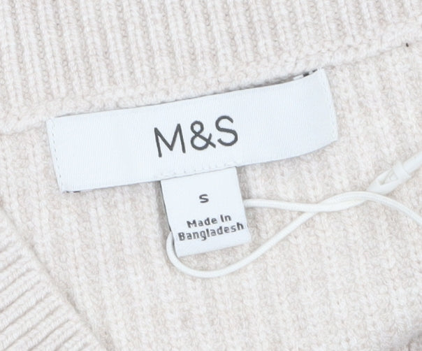 Marks and Spencer Womens Beige V-Neck Knit Jumper Small