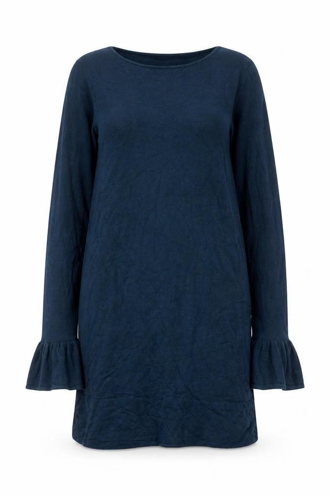 Front view of Long Tall Sally Women's Blue, size 10, Shift Dress with Flared Sleeves
