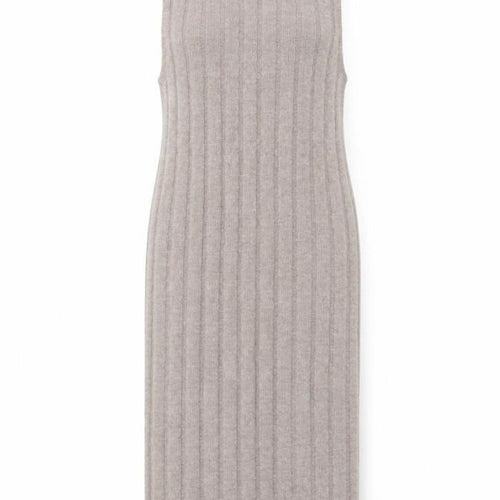 ZARA Women Beige Knit Sleeveless High Neck Midi Tank Dress M
