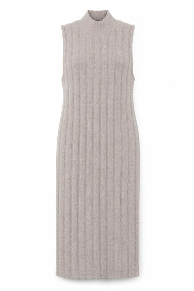 ZARA Women Beige Knit Sleeveless High Neck Midi Tank Dress M