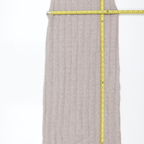 ZARA Women Beige Knit Sleeveless High Neck Midi Tank Dress M