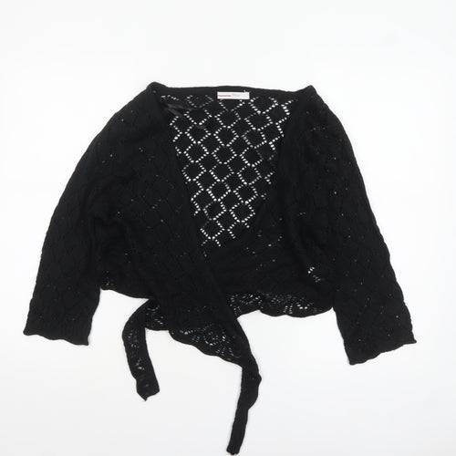 Papaya Women Black Size 18 Wrap Knit Acrylic Cardigan