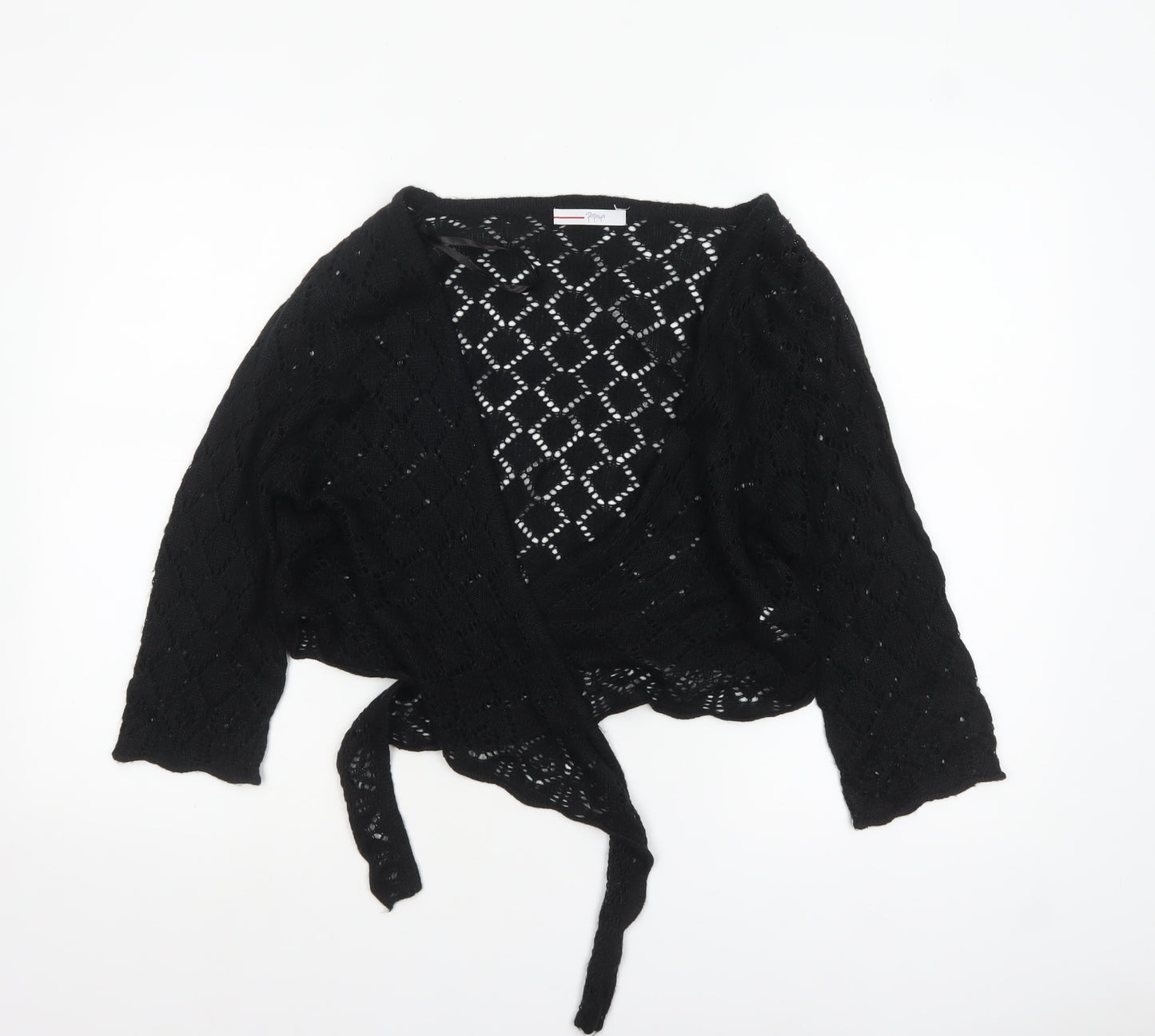 Papaya Women Black Size 18 Wrap Knit Acrylic Cardigan