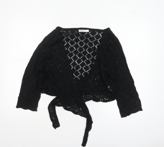 Papaya Women Black Size 18 Wrap Knit Acrylic Cardigan