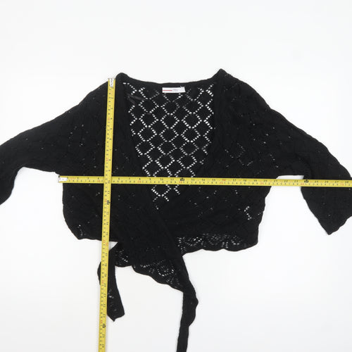 Papaya Women Black Size 18 Wrap Knit Acrylic Cardigan