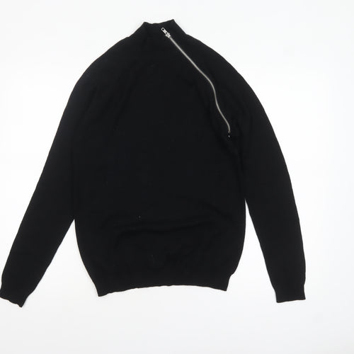 ASOS Women Black Merino Wool Mock Neck Zip Pullover Jumper S