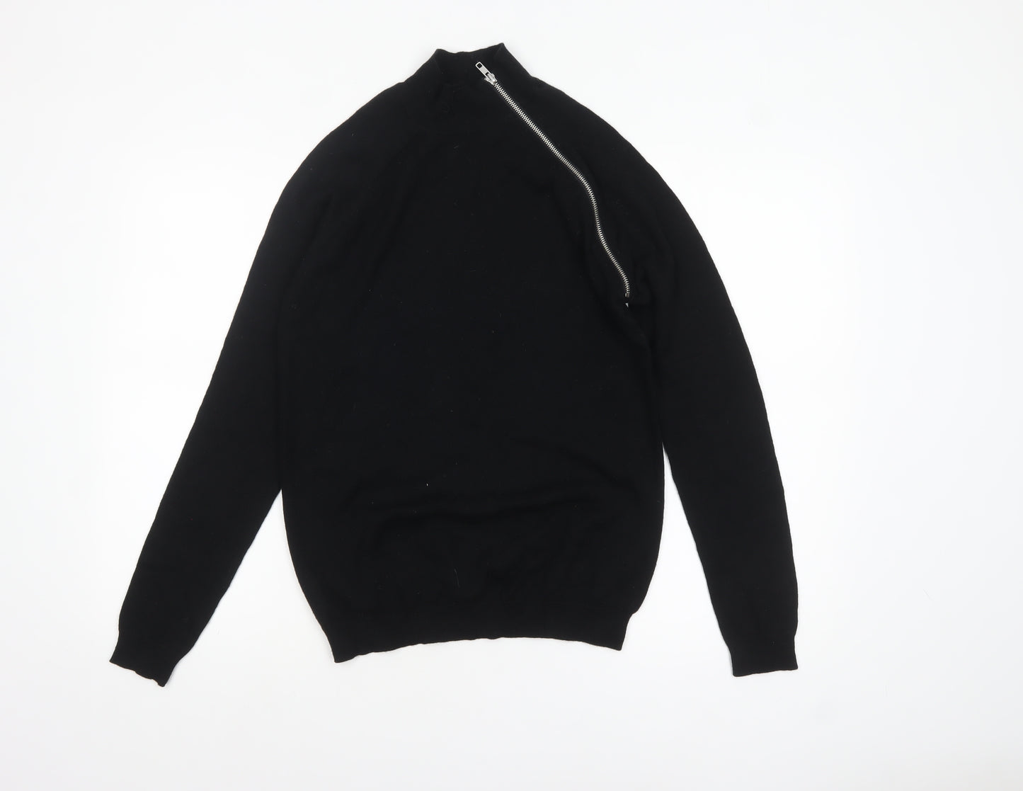 ASOS Women Black Merino Wool Mock Neck Zip Pullover Jumper S