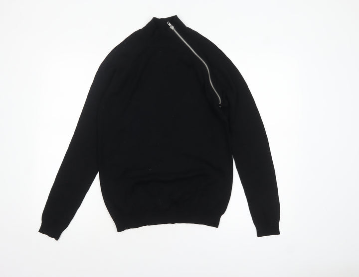 ASOS Women Black Merino Wool Mock Neck Zip Pullover Jumper S
