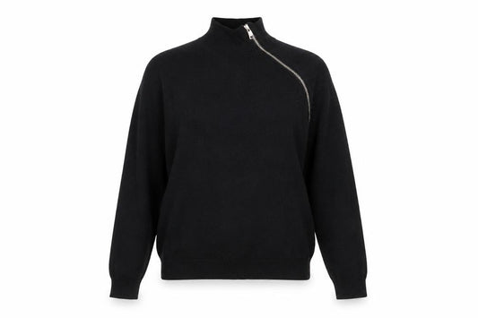 Front view of ASOS Women Black Merino Wool Mock Neck Zip jumper S